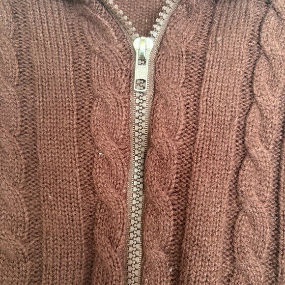 Unisex Cable Knit Quarter-Zip Sweater - Brown - Relaxed Fit - Picture 7 of 7